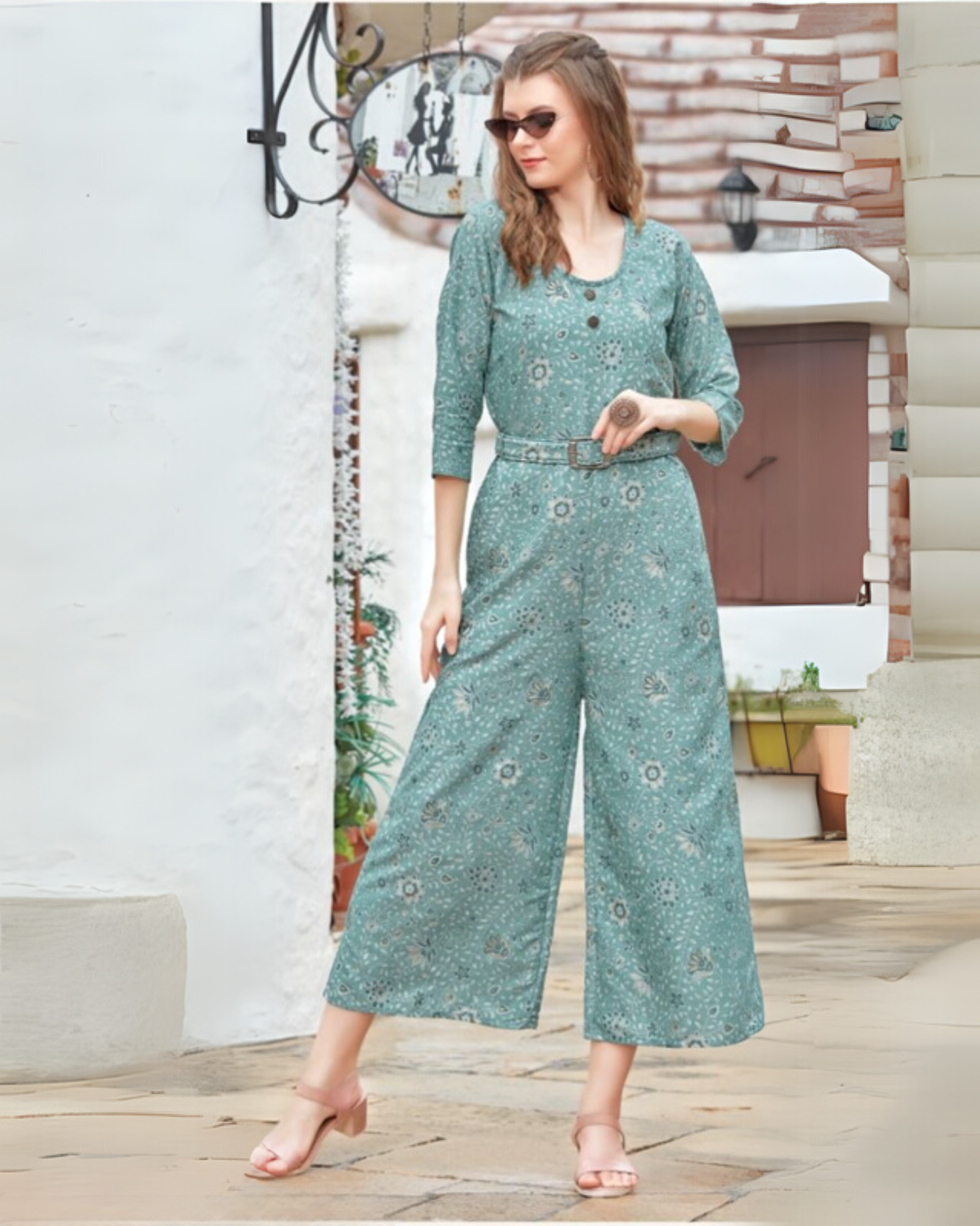 Joy Suit - Green Rayon Foil Jumpsuit