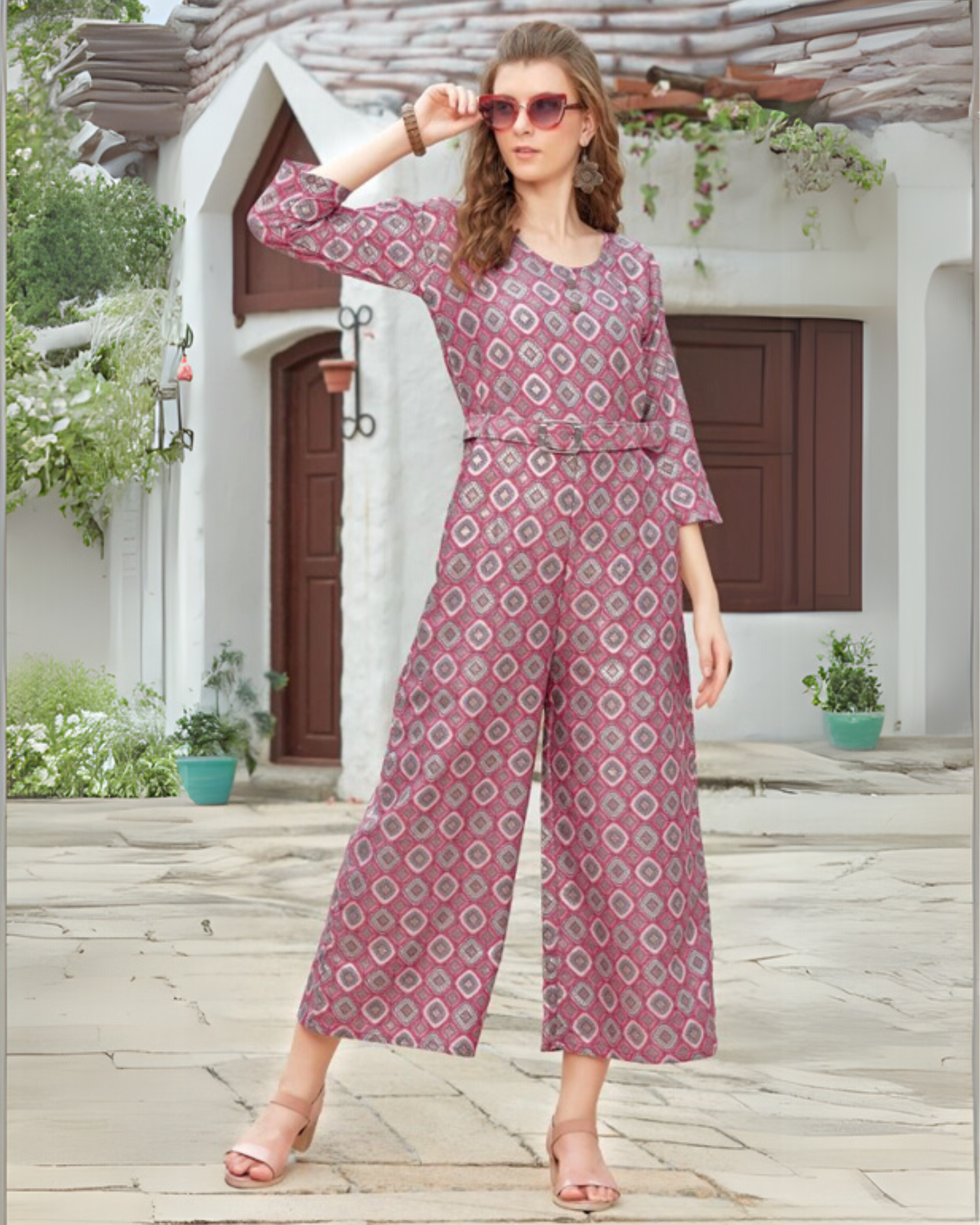Joy Suit - Pink Diamond Rayon Foil Jumpsuit