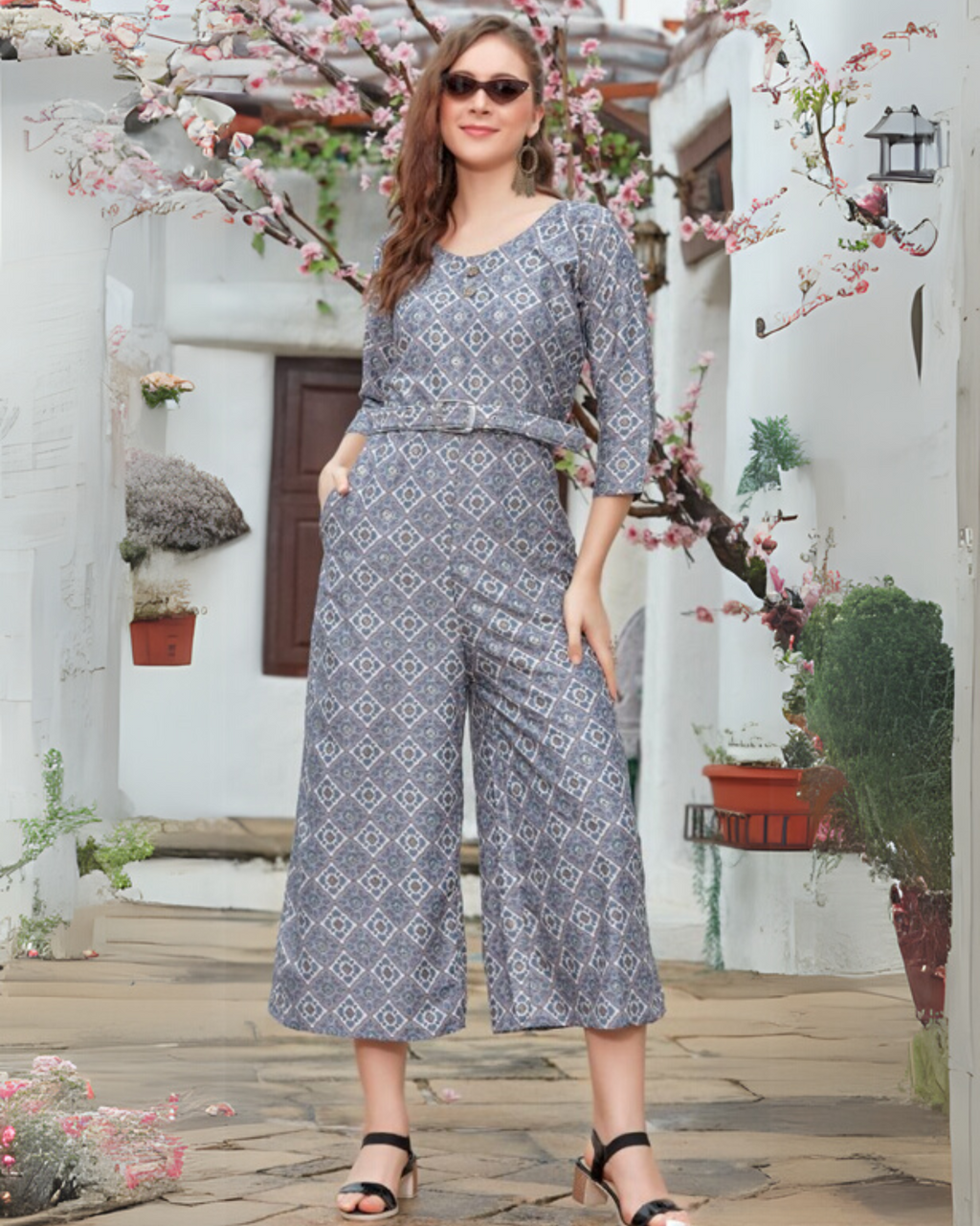 Joy Suit - Grey Tile Rayon Foil Jumpsuit