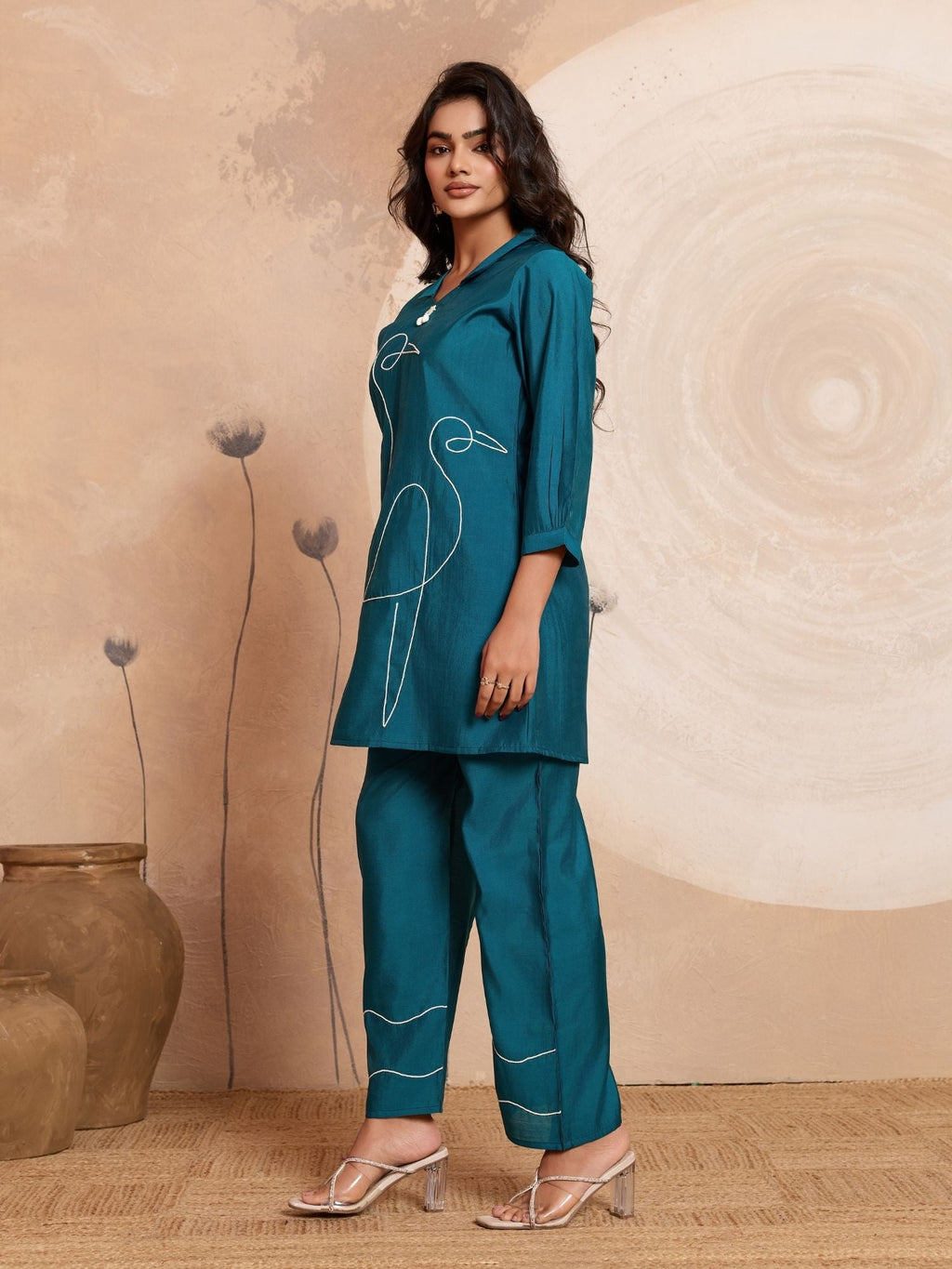Aarika - Peacock Green Designer Roman PV Chanderi Co-Ord Set