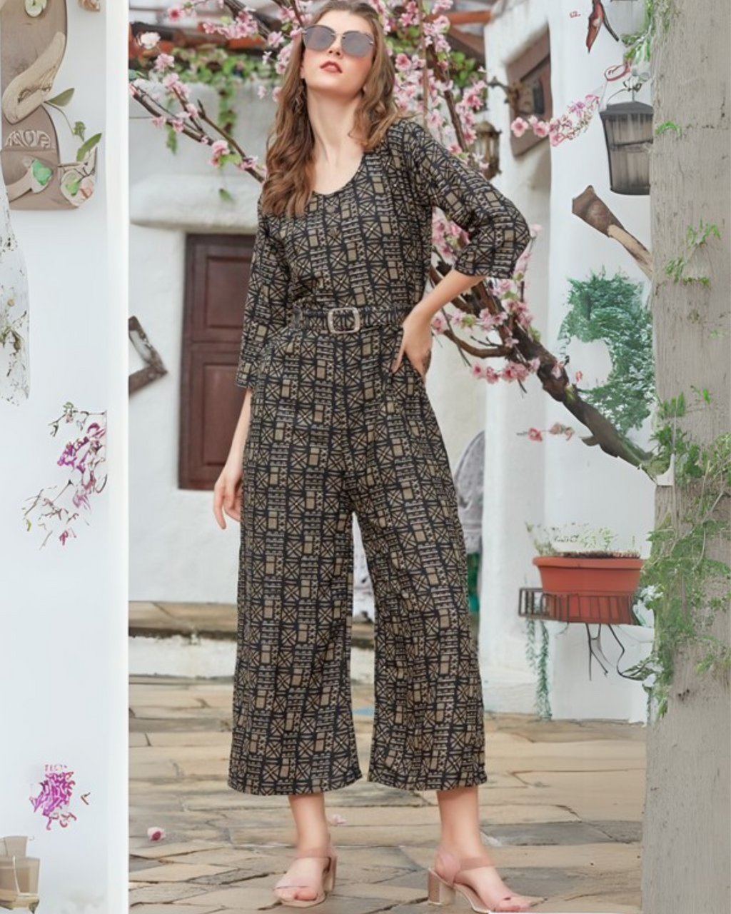 Joy Suit - Black Gold Geometric Rayon Foil Jumpsuit