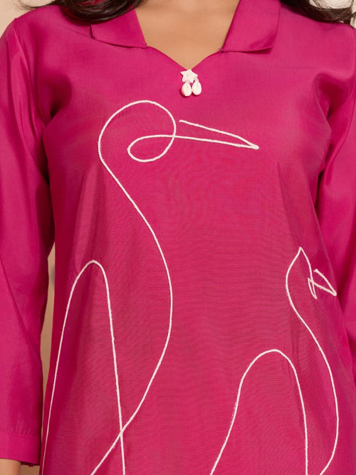 Aarika - Pink Designer Roman PV Chanderi Co-Ord Set