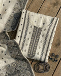 Ivory & Black Cotton Jacquard Zari Unstitched Suit Set (Heritage)