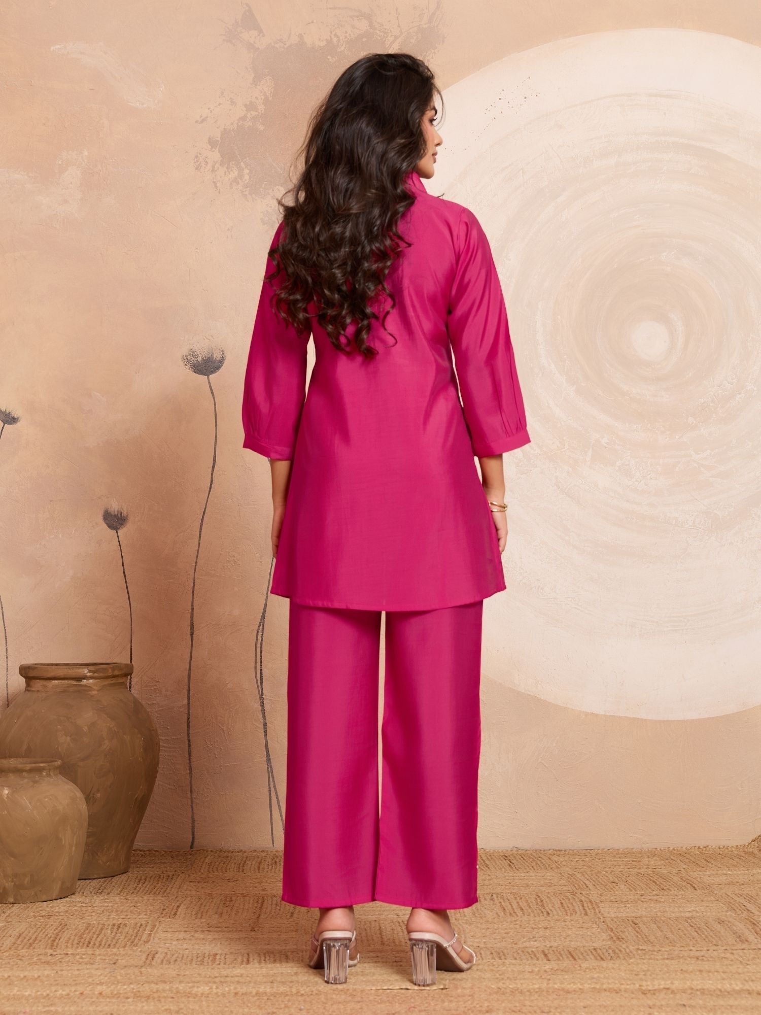 Aarika - Pink Designer Roman PV Chanderi Co-Ord Set