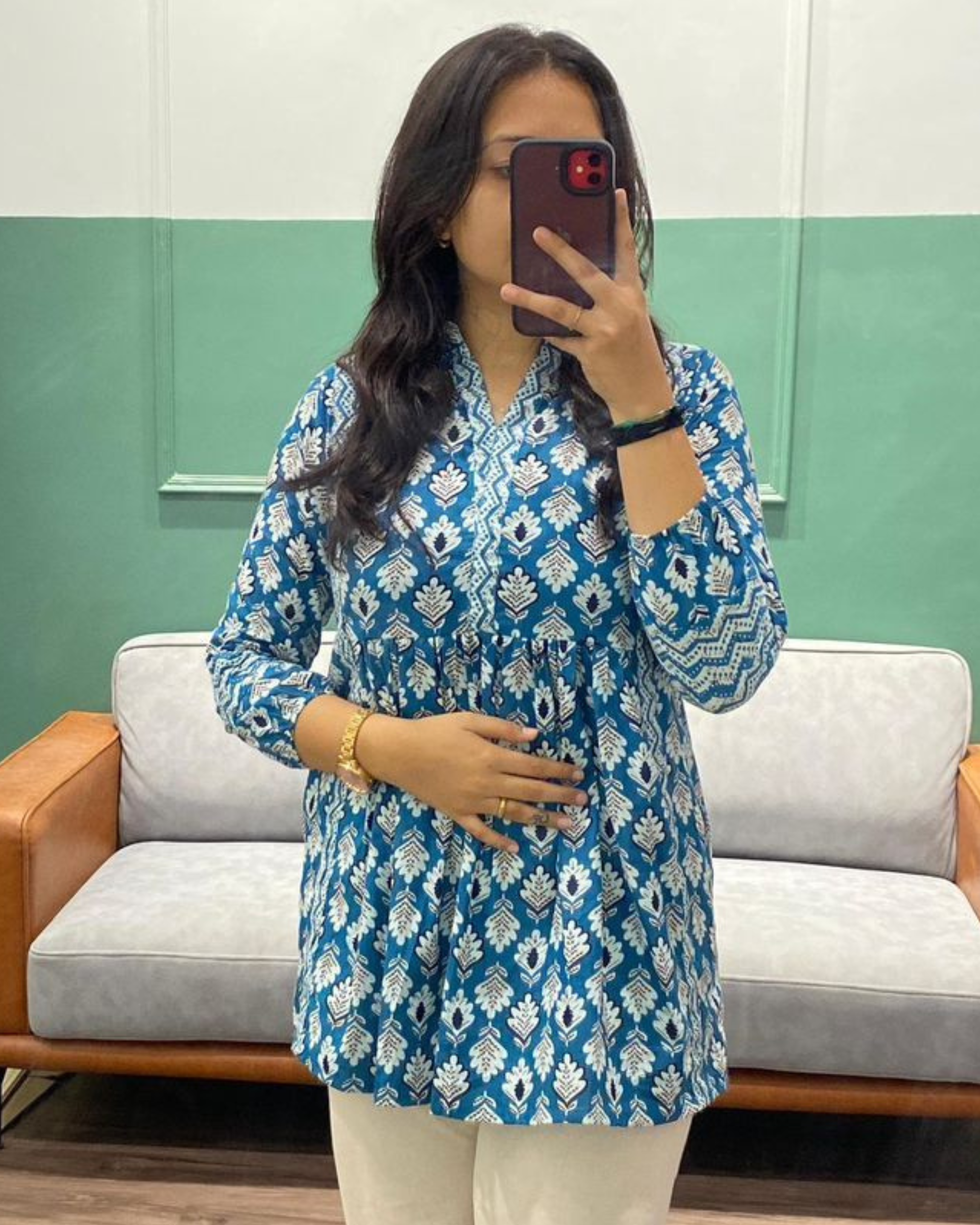 Azure Bloom - Pure Cotton Designer Top