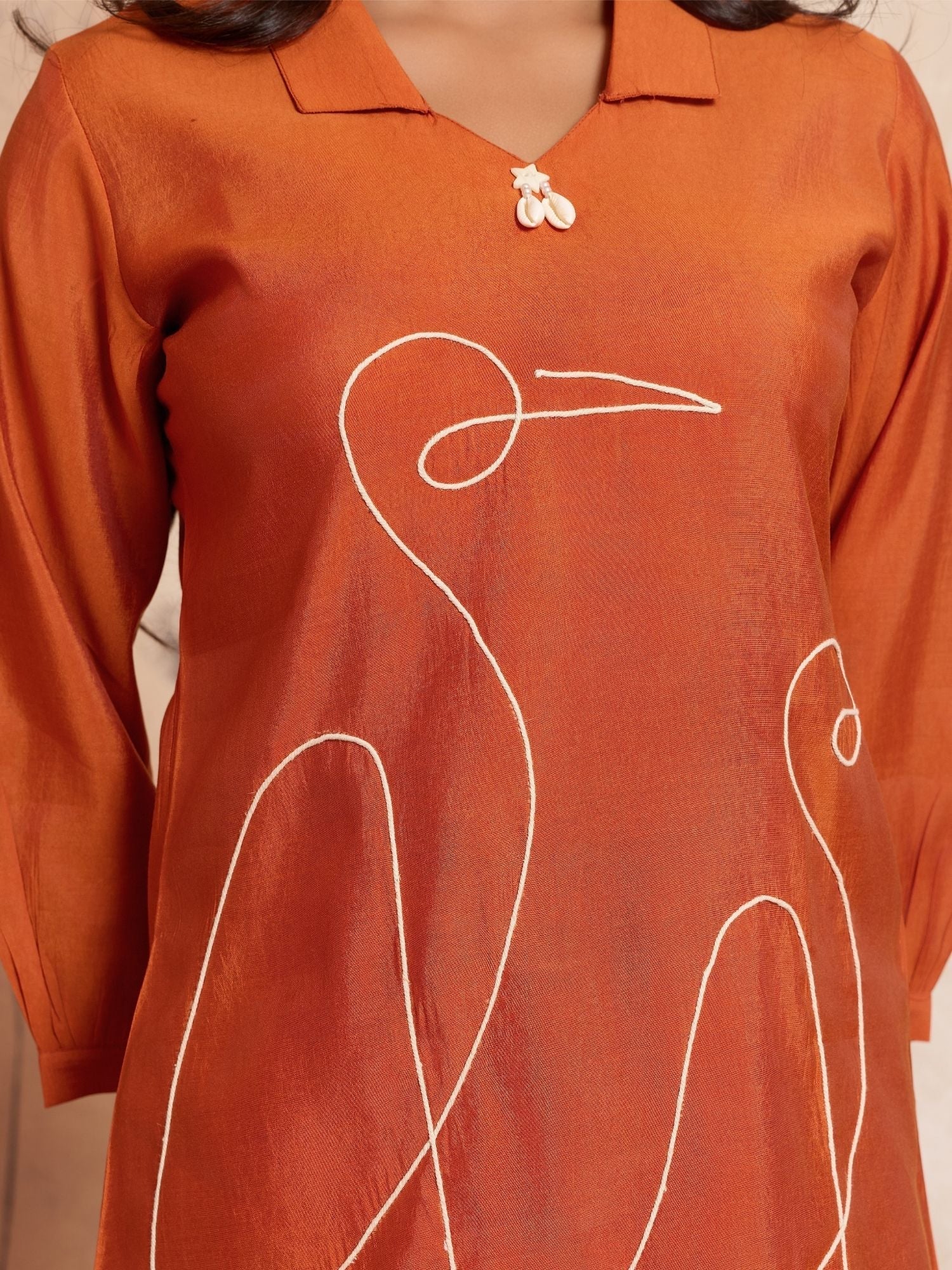 Aarika - Burnt Orange Designer Roman PV Chanderi Co-Ord Set