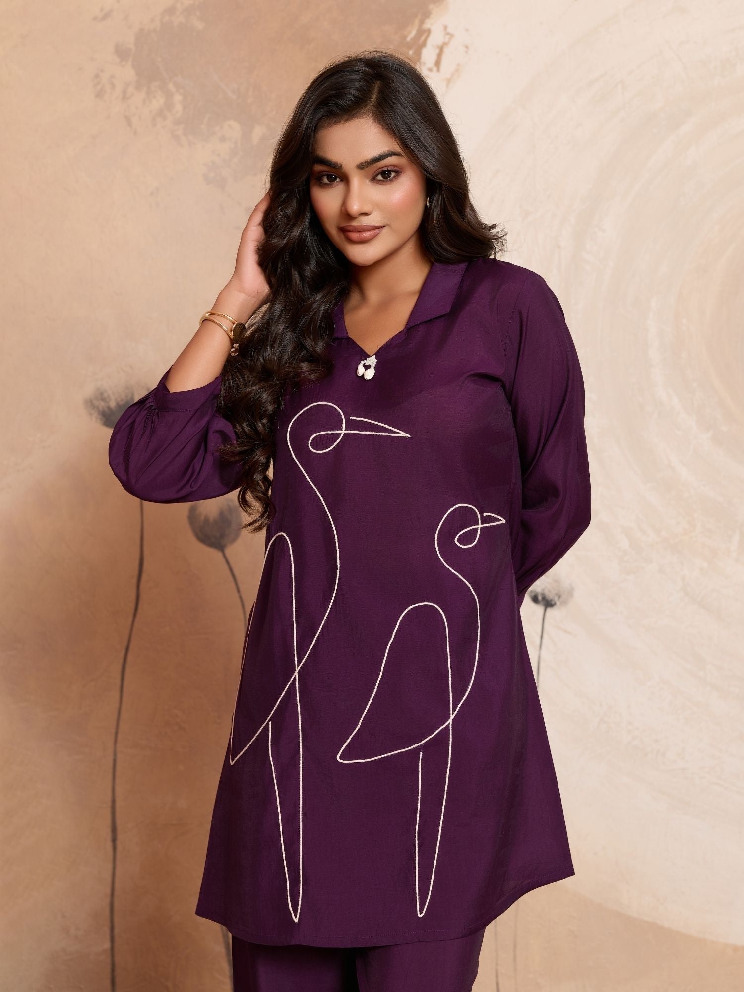 Aarika - Purple Designer Roman PV Chanderi Co-Ord Set