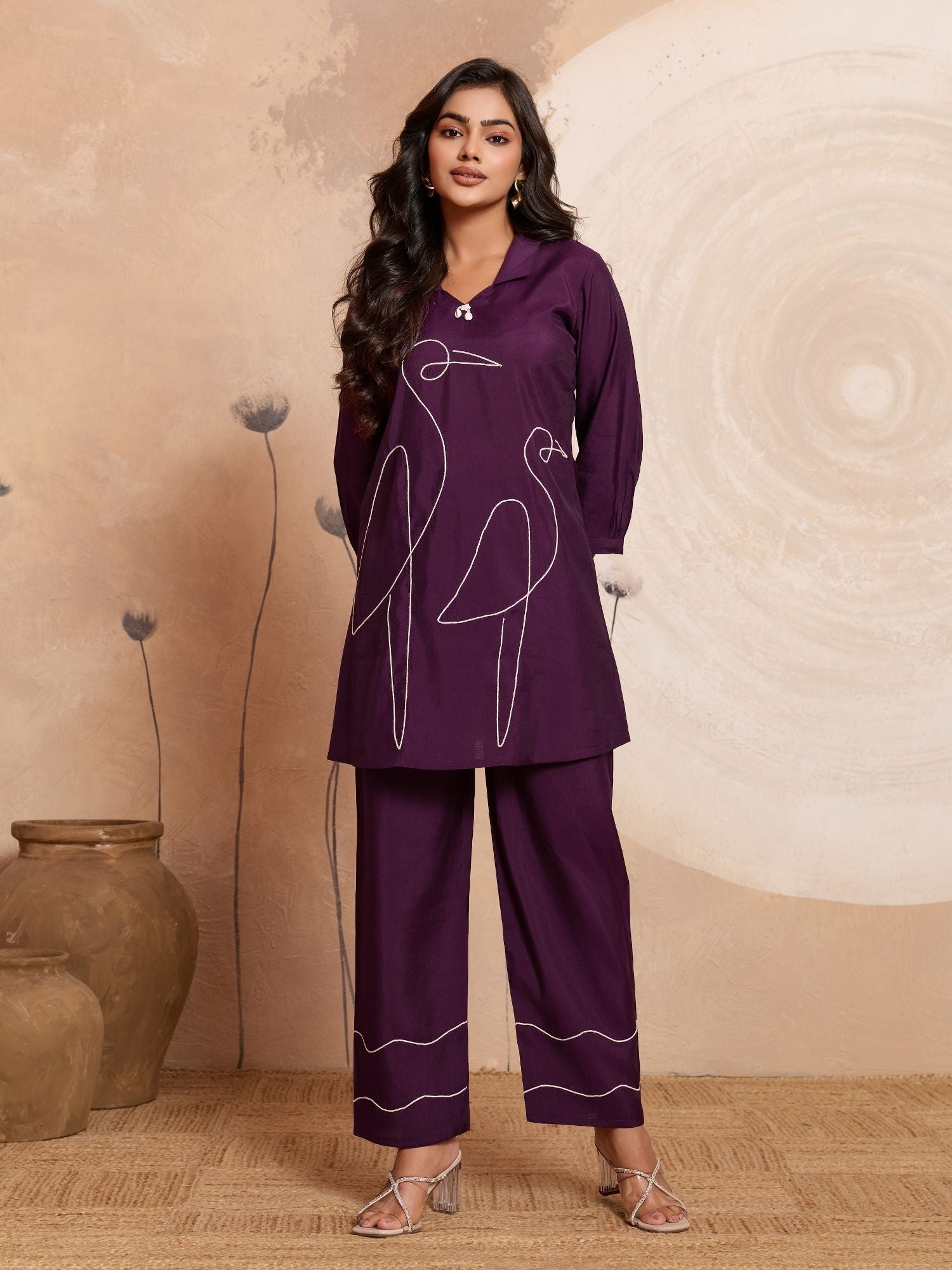 Aarika - Purple Designer Roman PV Chanderi Co-Ord Set