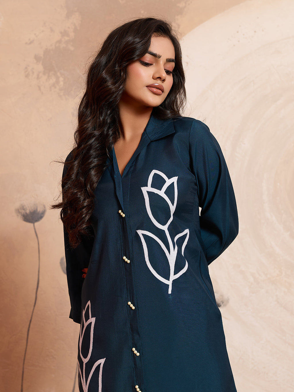 Meher -  Teal Blue Designer Chanderi Silk Embroidered Co-Ord Set