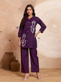 Meher -  Plum Purple Designer Chanderi Silk Embroidered Co-Ord Set