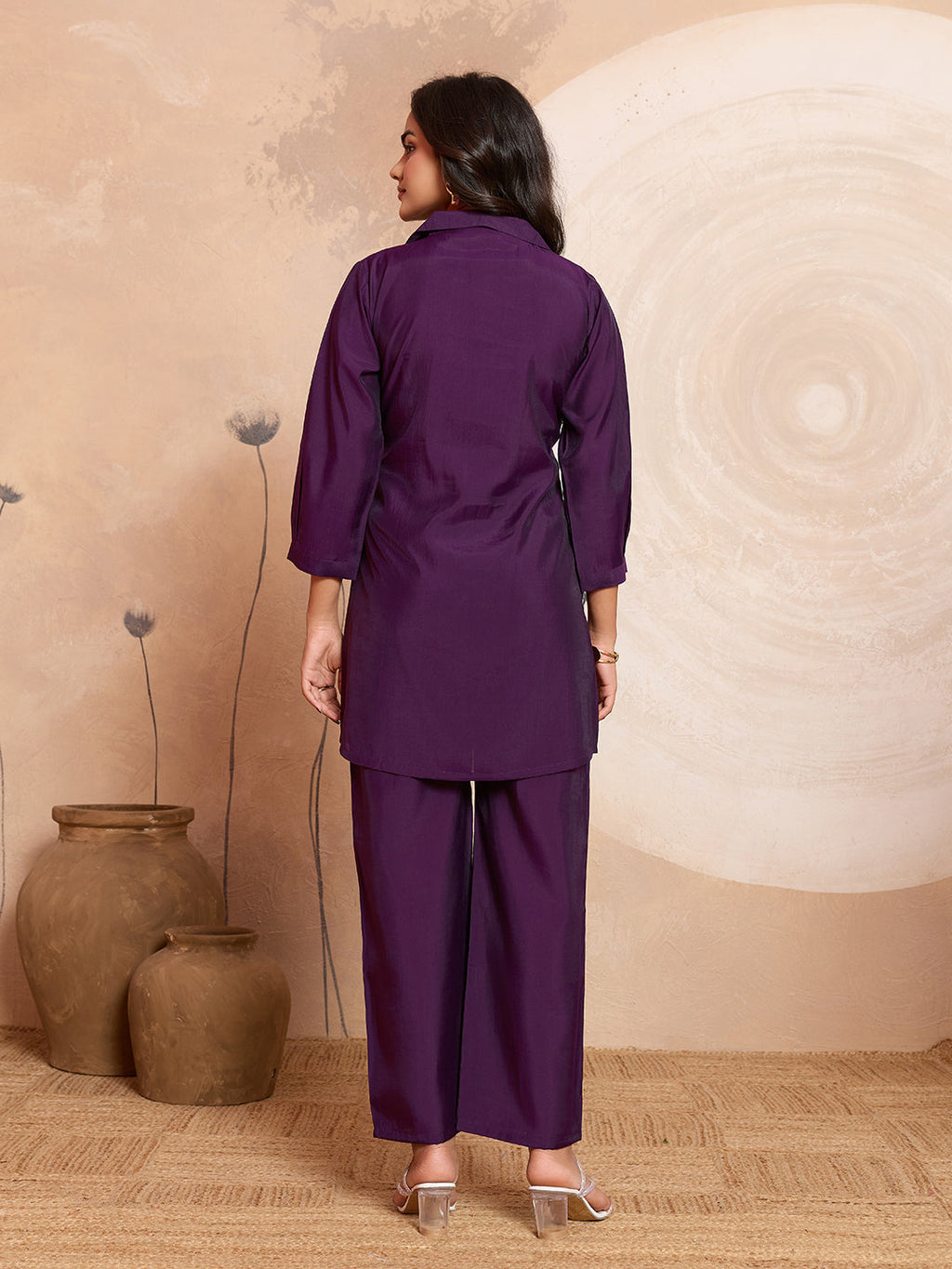 Meher -  Plum Purple Designer Chanderi Silk Embroidered Co-Ord Set