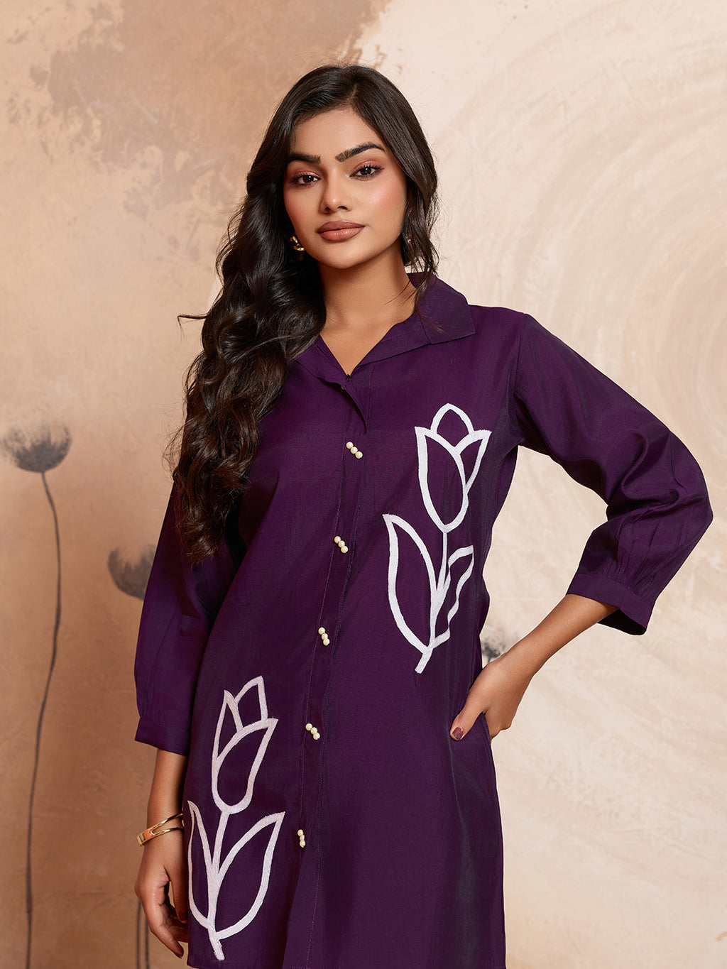Meher -  Plum Purple Designer Chanderi Silk Embroidered Co-Ord Set