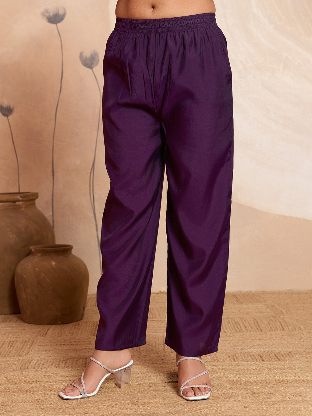 Meher -  Plum Purple Designer Chanderi Silk Embroidered Co-Ord Set