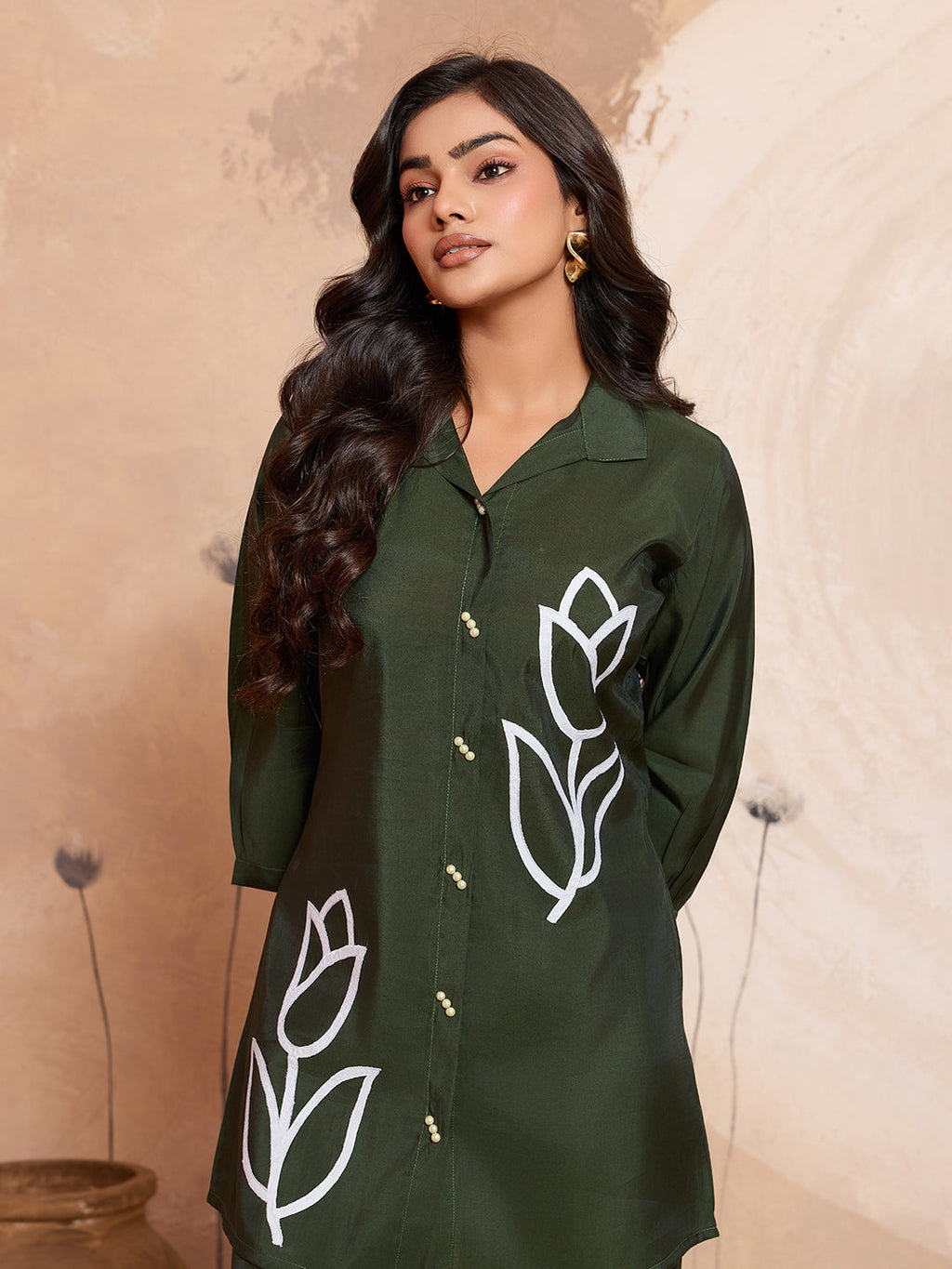 Meher -  Olive Green Designer Chanderi Silk Embroidered Co-Ord Set