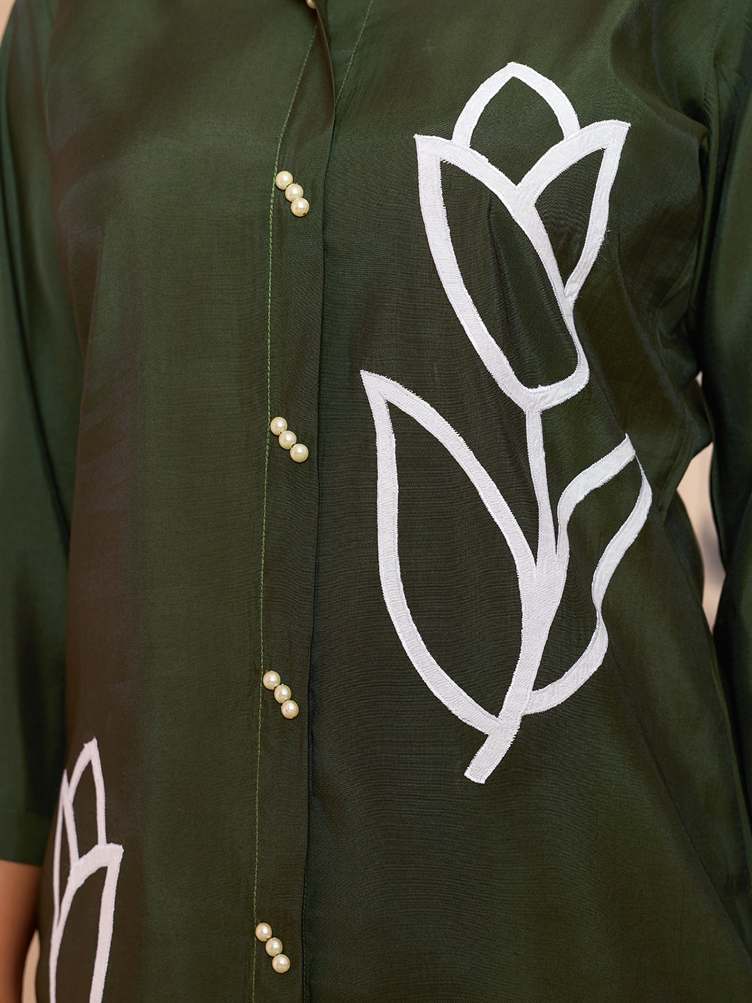 Meher -  Olive Green Designer Chanderi Silk Embroidered Co-Ord Set