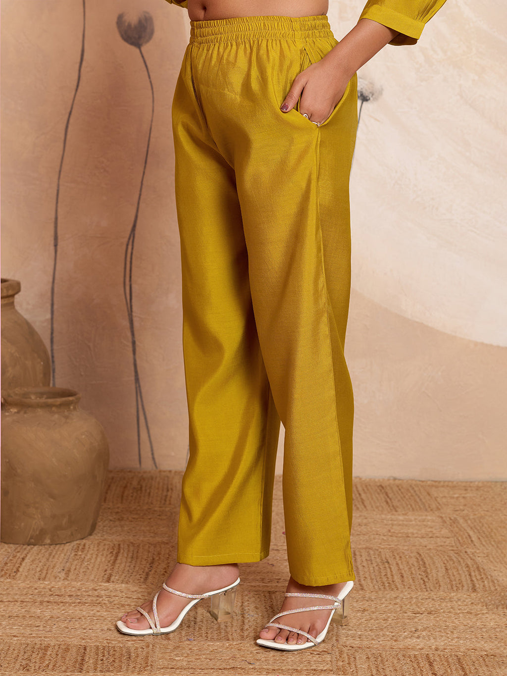 Meher -  Mustard Designer Chanderi Silk Embroidered Co-Ord Set