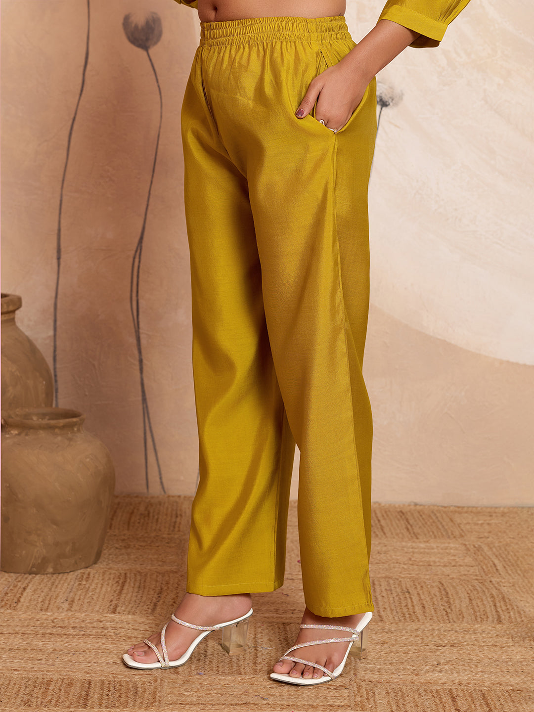 Meher -  Mustard Designer Chanderi Silk Embroidered Co-Ord Set