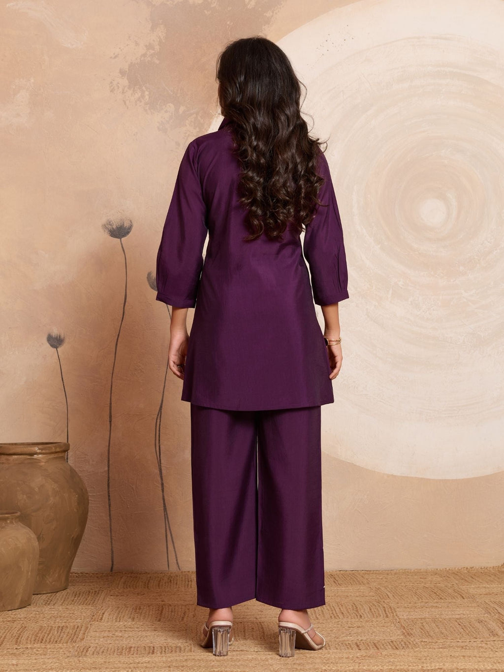 Aarika - Purple Designer Roman PV Chanderi Co-Ord Set