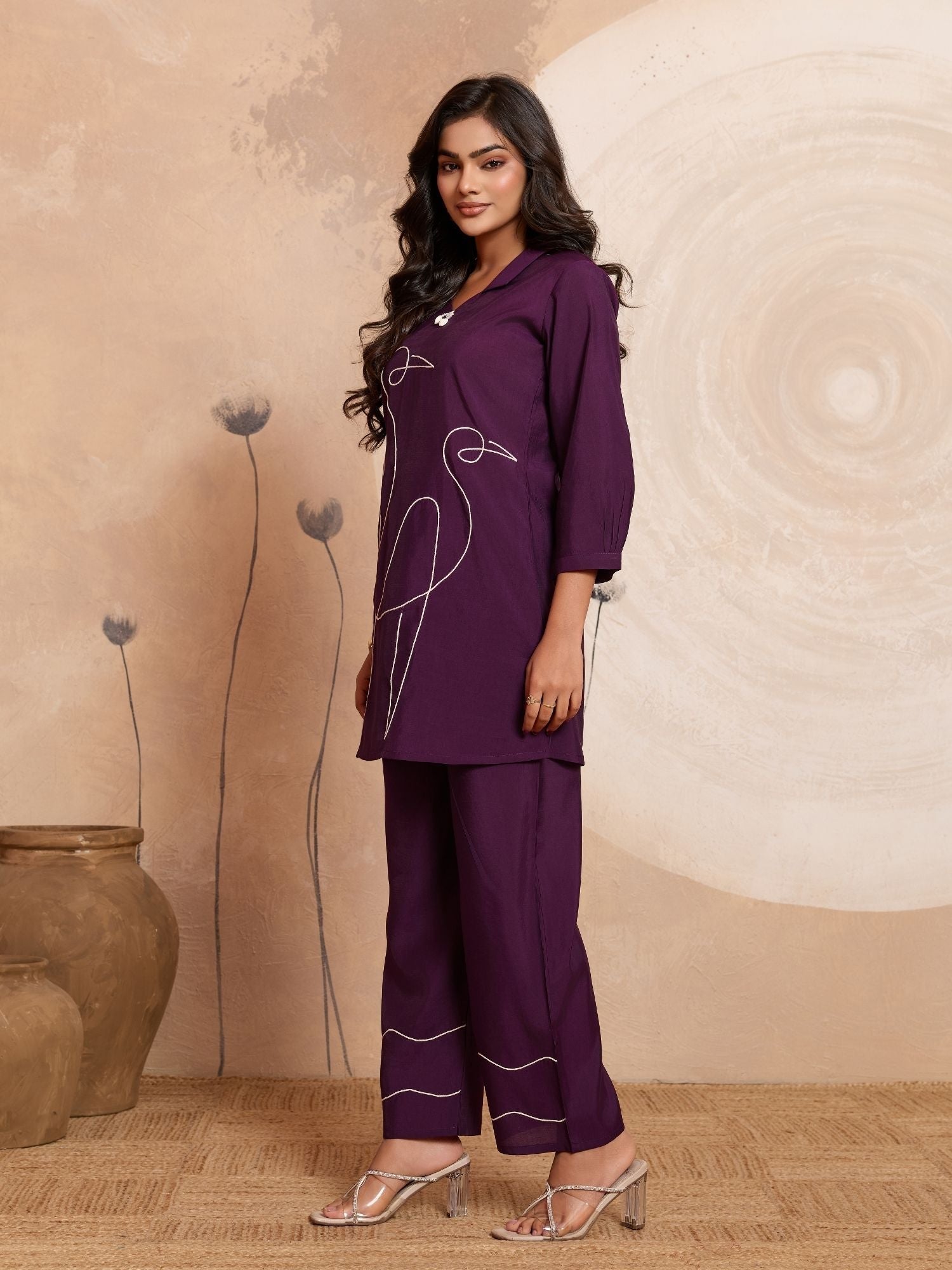 Aarika - Purple Designer Roman PV Chanderi Co-Ord Set