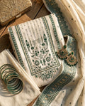 Ivory Sage Cotton Jacquard Zari Unstitched Suit Set Heritage Grace