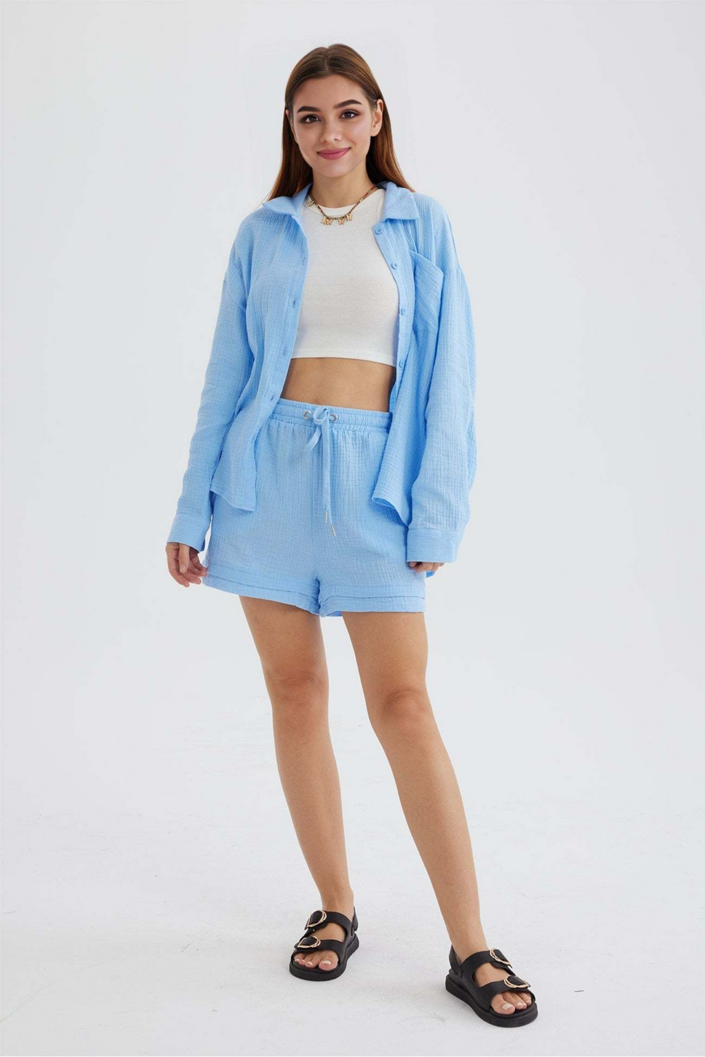 Azure Grace - Women’s Cotton Two-Piece Set