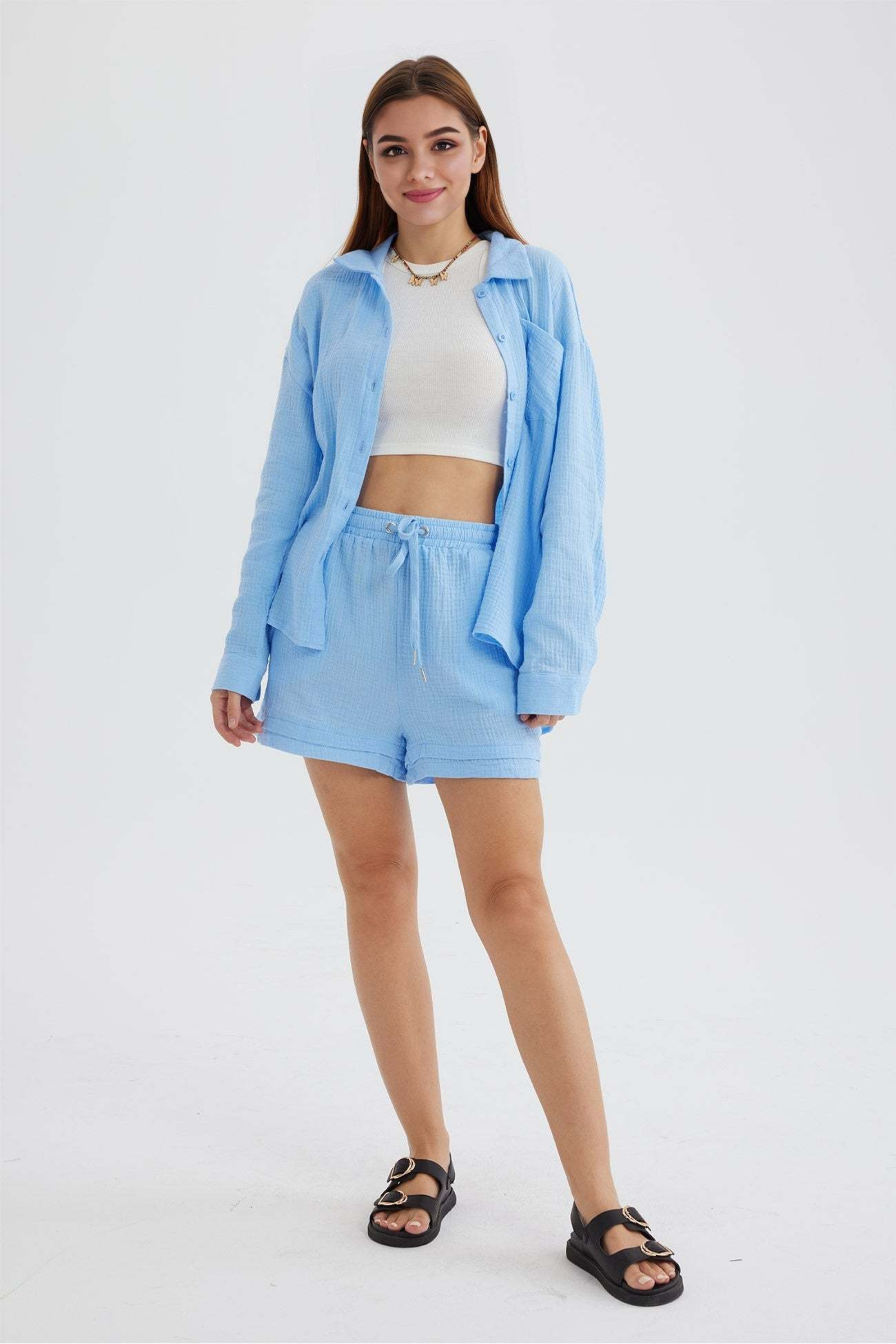 Azure Grace - Women’s Cotton Two-Piece Set