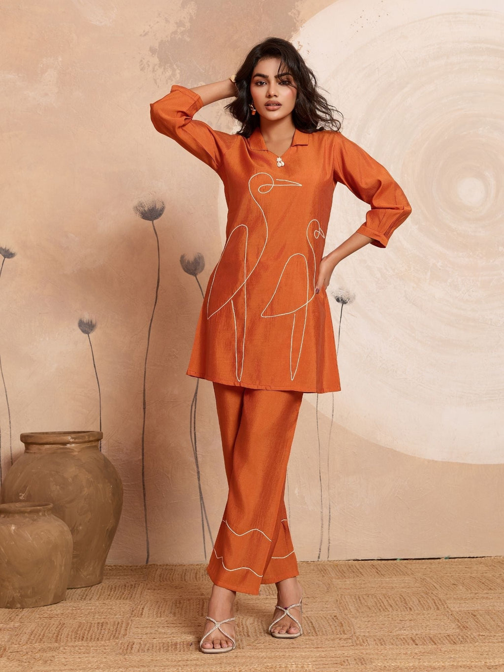 Aarika - Burnt Orange Designer Roman PV Chanderi Co-Ord Set