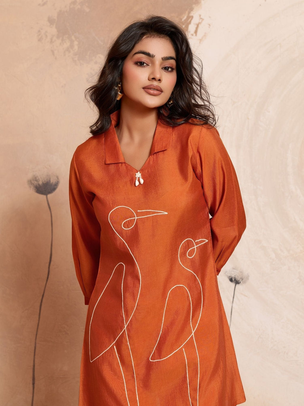 Aarika - Burnt Orange Designer Roman PV Chanderi Co-Ord Set