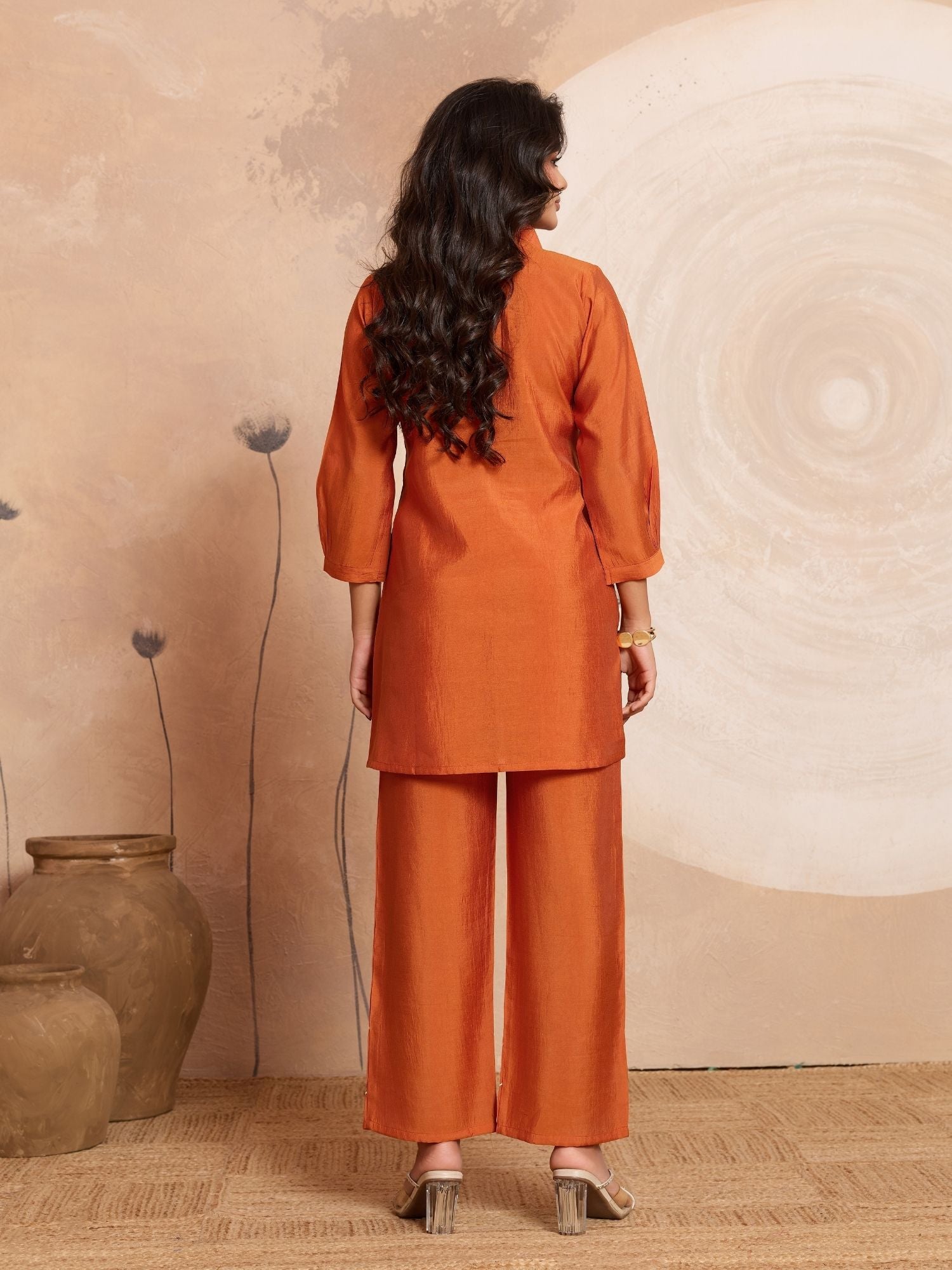 Aarika - Burnt Orange Designer Roman PV Chanderi Co-Ord Set