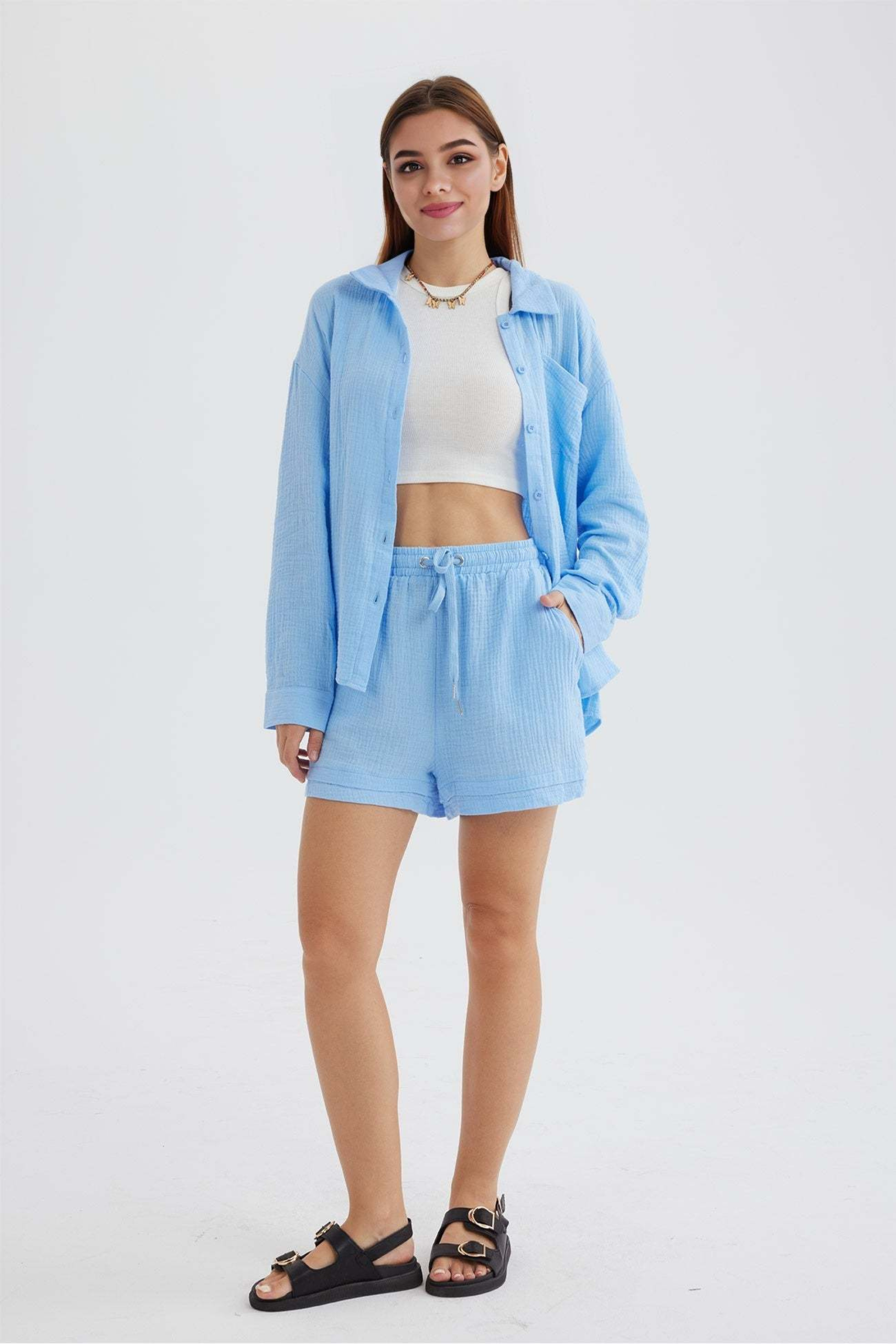 Azure Grace - Women’s Cotton Two-Piece Set