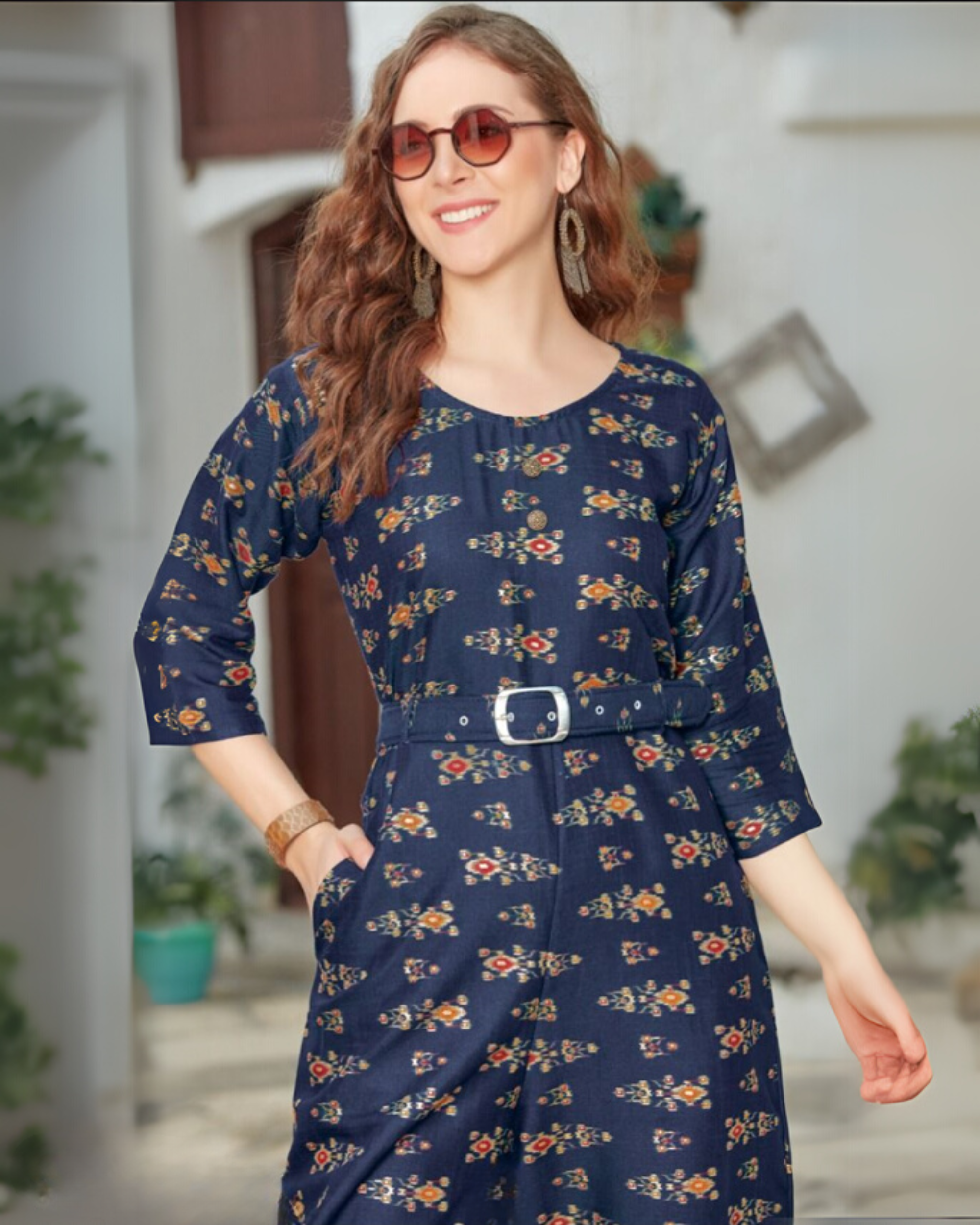 Joy Suit - Navy Floral Rayon Foil Jumpsuit