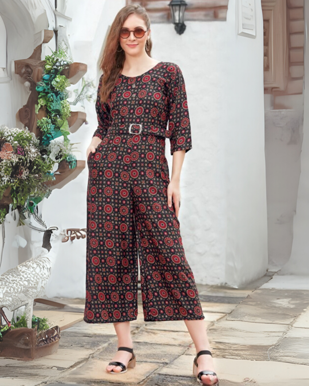 Joy Suit - Black Medallion Rayon Foil Jumpsuit