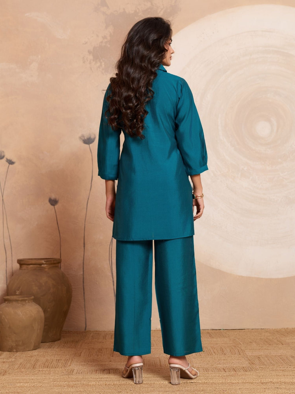 Aarika - Peacock Green Designer Roman PV Chanderi Co-Ord Set