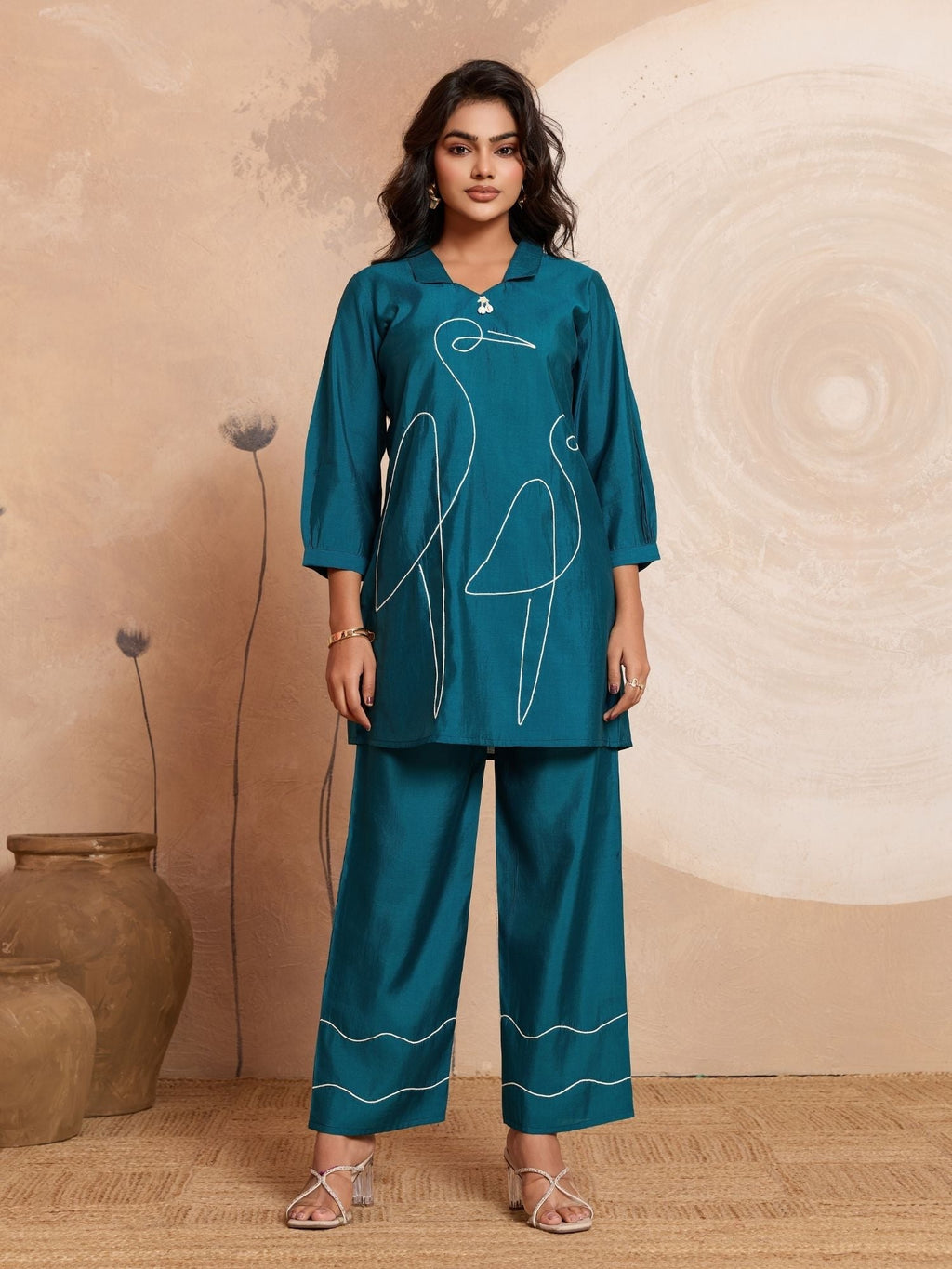Aarika - Peacock Green Designer Roman PV Chanderi Co-Ord Set